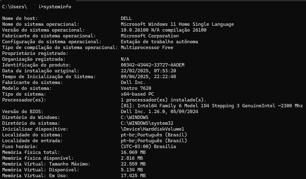 cmd-systeminfo Obtendo várias informações de seu windows.