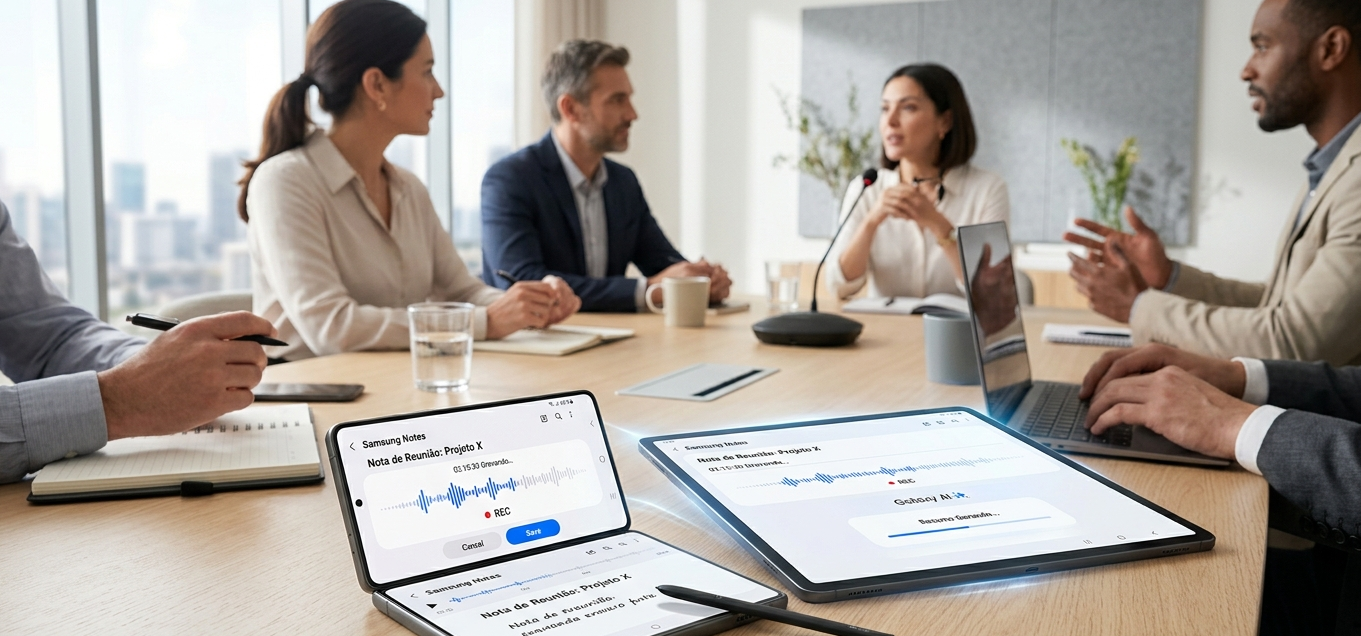 Como grava e resumir reuniões com o Samsung Notes